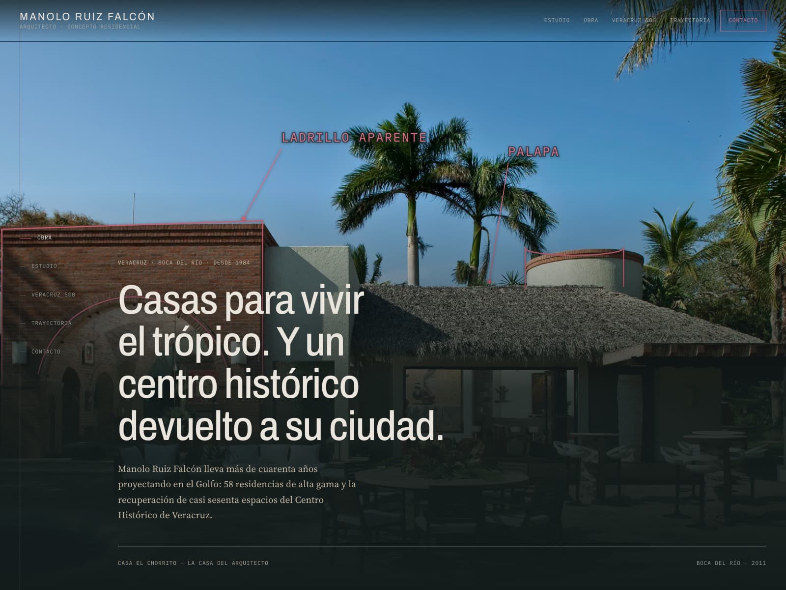 Portada del portafolio del arquitecto Manolo Ruiz Falcón, con la Casa El Chorrito en Boca del Río