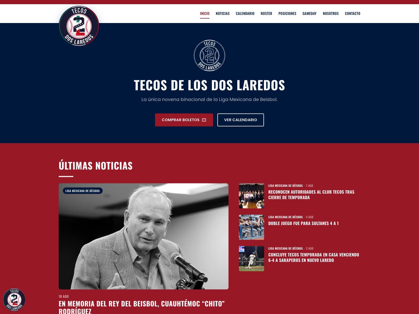 Portada del sitio de Tecos de los Dos Laredos con el escudo del club y las últimas noticias